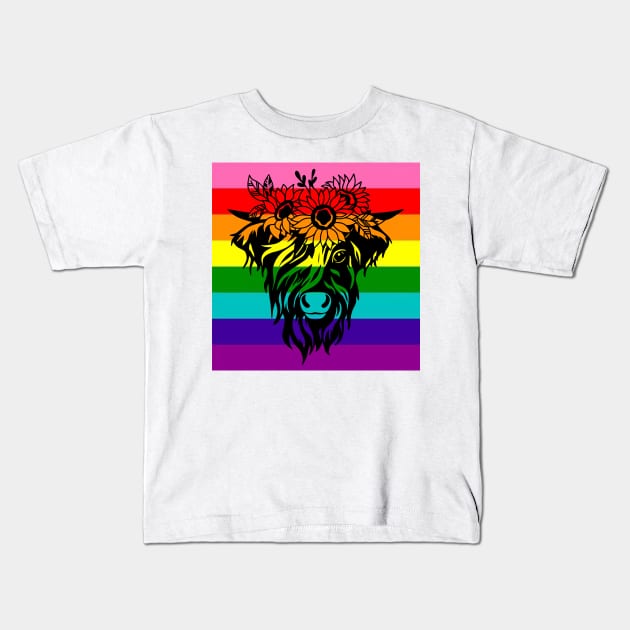 highland cow rainbow flag Kids T-Shirt by goblinbabe